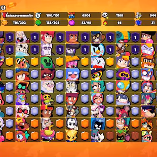 65K Trophies | 100/100 Brawlers | 34 Max Brawlers - 32 Hypercharges | 373 Skins | 1049 Pins | 469 Icons | 222 Sprays - Image 1