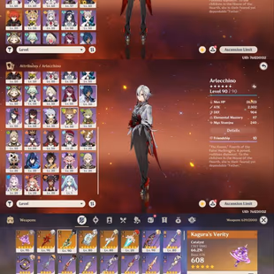 All Platform - EU - AR56 - 45 Characters 14 5'Star - 6 Weapon 5'Star - Arlecchino - Kinich - Kazuha - Neuvillette - Yela - Image 4