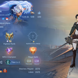 MLBB | apryyn | LV 40 | AOT MARTIS + M5 BASIC YU ZHONG | 8 EPIC SKINS | 104 HEROES | 138 SKINS | MAX EMBLEM - Image 2