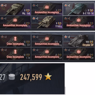 [WOT EU] Full access 23k bonds 247k free exp [Tier X - 16] [Premium Tanks - 15] [Tier VIII-IX - 17] - Image 1
