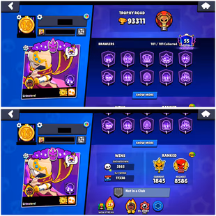 [ PREMIUM #1 ] METEORIC FAME 2 | 93K TROPHIES | ALL BRAWLERS MAX | 95 HYPERCHARGED | 36 BUFFIES | 382 SKINS | 699 GEMS - Image 3