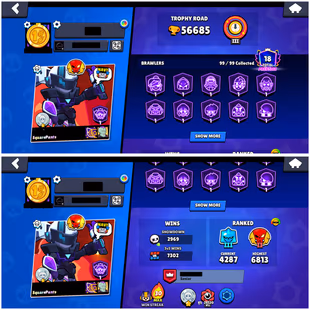 56K TROPHIES || 99 BRAWLERS || 40 MAX || 29 HYPERCHARGED || 311 SKINS || 8 BUFFIES || INSTANT DELIVERY  - Image 3