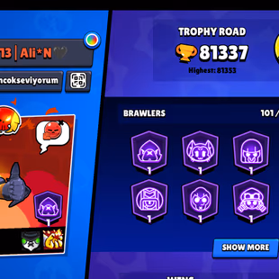 48 TOTAL PRESTIGE | 81.4K TROPHY-380X SKINS | 101/101 BRAWLER | 54X MAX | 52X HYPER | 120X GEMS | 141X EPIC SKINS  - Image 3