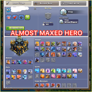 🎯COMBO ACCT COC CR | TH17 ALMOST MAXED 👹| CR LV60 KT15 | 11K TROPHIES | 13 SKINS | 140 EMOTES | INSTANT - Image 5