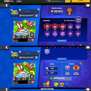 Full Max Account💎Trophy 107K💎All Brawler [Max-Hyper] Legend Hit | Skins 540-icones 614 | Prestige 103 | 25K Coins - Image 2