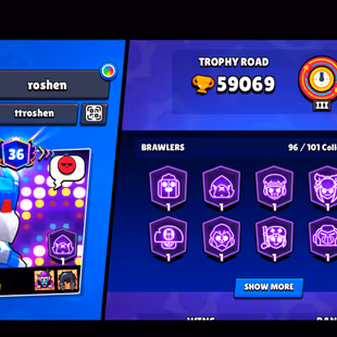 190 SKINS | 59.100 TROPHIES | 86 BRAWLERS | 8 HYPERCHARGE | 11 MAX | 36 PRESTIGE | 8 BUFFIES - Image 5