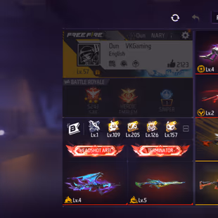 X131|Lvl 57|32 CHARACTER|95 COSTUME(24 MYTHIC)|29 VEHICLE|192 WEAPON(6 EVO+36 MYTHIC)|CONQUEROR M1887 LVL 4|CYCLONE PARA - Image 1