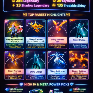 🎯LVL 55 OG 2016 STACKED ACCT 👹| 135 SHINY | 254 LEGEND |  FUSED SHINY KYUREM 4156 CP | 254 TRADABLE LEGEND | INSTANT  - Image 3