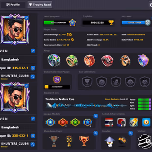 701 LEVEL ACCOUNT | VIP Black Diamond | 74 CCP | Miniclip Unlimited PW Change | 7 Digit Golden UID | Fresh Account - Image 1