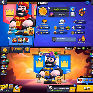 112K TROPHIES ALL TIME HIGH🌟RED AND BLUE KING FRANK🌟 MACHERINO PIN | 422 SKINS | 79 HYPERCHARGE | 91 MAX LEVEL BRAWLER - Image 2