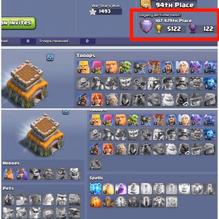 🔥All Time Best 5122 By Th8🔥World Wide Rare||5 Digit Rank||Th8 Full Maxed||1493 War Stars||122 Legendary Trophy|Exp 154 - Image 1