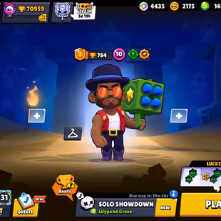  🔥RARE 70kTROPHIES| 🔥32 BRAWLERS MAXED|22 HYPERCHARGE|250 SKINS|86 SUPER RARE SKINS|STAR SHELLY|BULL|COLT RARE| - Image 1