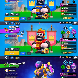 112K TROPHIES ALL TIME HIGH🌟RED AND BLUE KING FRANK🌟 MACHERINO PIN | 422 SKINS | 79 HYPERCHARGE | 91 MAX LEVEL BRAWLER - Image 3