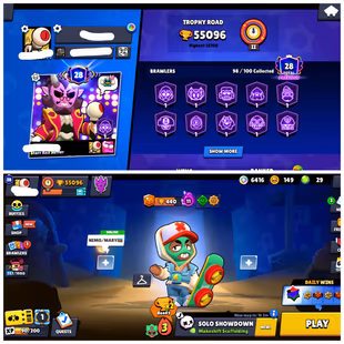 🏆 55K TROPHY 🏆 28 MAX [ 24 HYPERCHARGED ] 261 RARE SKINS | 30 TITLES | 28 MAX RANK BRAWLERS | FULL  ACCESS |  - Image 1