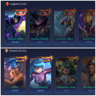 Mythic 54 🔴 Exalted Collector 5 🔴 131/131 Heros - Emblem Max - Legend Alucard - Obsidian Blade - C375 - Image 3