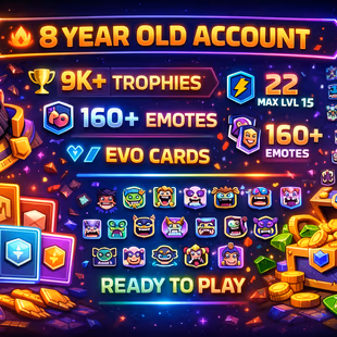 🎯8 YEARS OLD CR ACCT  | 9280 TROPHIES  | 22 MAX LVL 15 👹| 164 EMOTES  | EVO CARDS | 12 TOWER SKIN | INSTANT DLVR - Image 1
