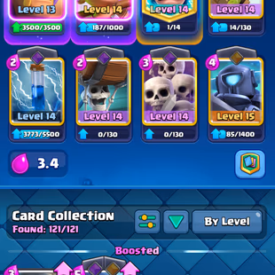STACKED | XP-44 | 11 evo | | 33k+ GOLD | | HTrophies: 9590| 121/121 Cards | | Arena 24 | 9 max card | 68 Rare emotes | 5 - Image 3