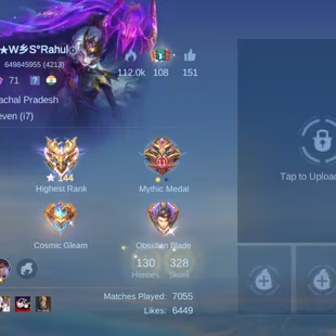 Mythic 144 -Exalted Collector 3 -Emblem Max - 130 Heros - Highest : Mythic Immortal 144 - 328 Skins - 2 Legend  - Image 3