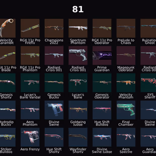 NA - LVL 95 - Unranked - 9 Knifes - 81 Skins ( 84,655 VP) RGX 11z Pro Firefly, Champions 2022 Phantom, Prelude to Chaos - Image 1
