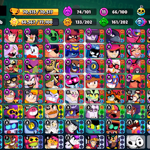 389 SKINS | 70.500 TROPHIES | 100 BRAWLERS | 56 HYPERCHARGE | 66 MAX | 48 PRESTIGE | 20 BUFFIES - Image 3
