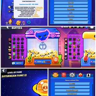 🌀 201 XP 🌀 150 GEMS |  55.2K TROPHY | 46 MAX [ 33 HYPERCHARGED ] | 302 RARE SKINS | 10 BUFFIES | SATURNIAN FAME 2 - Image 5