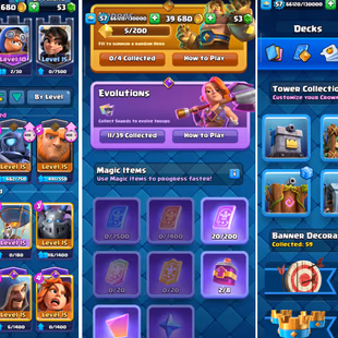 R473 | LVL57 | Cards: 10 LVL 15 | 13 LvL 14 | 11 Evolved |  4 Tower Skin | 69 Emotes | IOS And ANDROID - Image 3