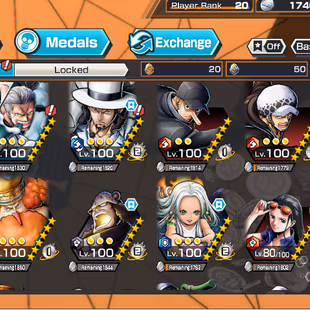 IOS-Android-3 Ex Max(S-Snake-Lucci-Luffy)-BF Max(Pacifista-Shiryu-Katakuri-Neptune-Kaku)-Support 143%-Good Medal-BR138 - Image 1