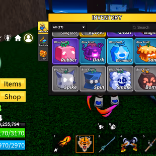 Lvl 564 Shark Race  6 PERM Fruits (Tiger, Portal, Flame, Rocket, Blade, Spike)  12 Fruits in Inventory Saber | Trid - Image 4
