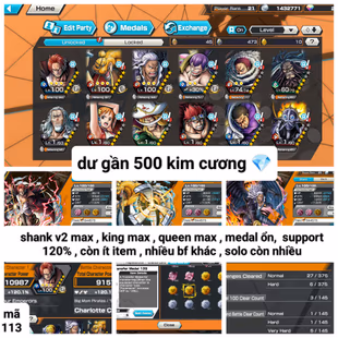 2 Ex Shank V2 Max-Good BF Queen-King V1-King V2-Kaido-Rayleigh-Nami-White Beard-Kid-Law-Fujitora-SP 120-Good Medal-H25 - Image 1