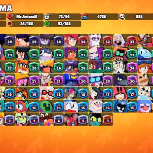 29K Trophies LVL77 | 73-93 Brawlers | 16 Max Brawlers - 12 Hypercharged | 95 Skins | 250 Pins | 165 Icons | 86 Sprays - Image 2