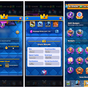 LEVEL 78 | CRL 2024 EMOTE ✨ 121 ELITE CARDS 🔥 37 EVOLUTION CARDS | MANY MAGIC ITEMS | KING TOWER SKINS | INSTANT - Image 1
