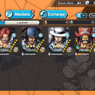 [2974] [IOS+ANDROID] 5 EX - Shanks Light + Kuzan + Lucci + Roger + Luffy G5 , Support 138 , Good Medal - Image 1