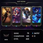 LEAGUE OF LEGENDS | 420 level | 76 skins | Full access | Warranty | 2 Gifts