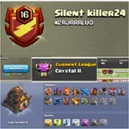 Clan Name:- Silent Killer24  -||- Lvl - 16  -||- Crystal  2 -||- Capital hall 8  -||- Win 46-- Loss 117 -||- Good Name -