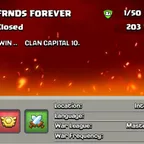 [] NAME: FRNDS FOREVER  [] CWL: MASTER 1 [] WAR WIN: 322 [] CAPITAL: 10