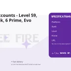 Free Fire Accounts - Level 59, Master Rank, 6 Prime, Evo Weapons