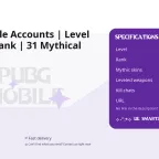 PUBG Mobile Accounts | Level 58 | Gold Rank | 31 Mythical Emblem
