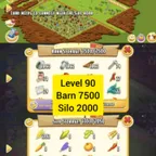 Hayday Account 90 Level| 9 Millions Gold Coin| 7500 barn Tools