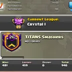 TITANS SMASHERS [] LEVEL: 26 [] CAPITAL HALL: 10 [] WAR WON: 481-459 [] CWL: Crystal 1 CHEAP INSTANT AVAILABLE