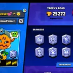 79 brawler | 25000 Trophy | 8 Max Brawler | 2 Haypercharge | 108 skin | 25k trophy