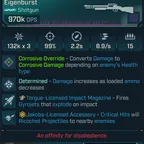 [MODDED PEARL] L50 EIGENBURST (CORROSIVE) - 970K DPS - 99 ACC - 8.9s FIRE RATE - ON RELOAD THROWS 2 HOMING GYROGETS!