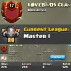 Level 17 clan || clan capital 6 || master 1 || warlog 274-244 || name - LOVEBIRDS CLAN