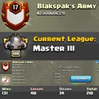 Level 17 clan || clan capital 10 || master 3 || warlog 131-40 || name - Blackspak's Army