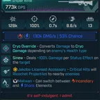 [MODDED PEARL] L50 CONFLUX (CRYO) - 773K DPS (+FIRE/SHOCK DMG) - 100 ACC - 8.6 FIRE RATE - 0.7S RELOAD - RICOCHET