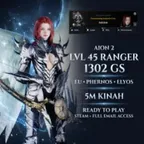 Aion 2 PC EU Lvl 45 Ranger 1300+ GS Phernos Elyos 5M Kinah Main Quests Complete Steam + Full Email Access