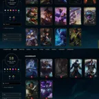 EUW - Unranked -  58 Skin - Level 223 - OE 890  - BE 634 - RP 25  - Champion 117 - 2 skin in loot - Code1275