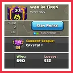🔴 NAME - war in fire 🔴 LEVEL 30 | CLAN CAPITAL 10 MAX | 690:532 WAR LOG | CRYSTAL 1 | INSTANT DELIVERY 