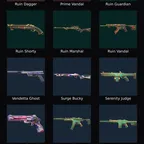 EU - LVL 31 - Unranked - 1 Knife - 15 Skins (1,775 VP) Ruin Dagger, Prime Vandal