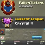 Level 16 clan || clan capital 9 || crystal 2 || warlog 93-86 || name - FallenTiatans