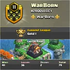 LVL 11 | Clan Name | WarBorn | GOLD 1 | CAPITAL PEAK 8 | WAR WINS 41 | LOSS 36